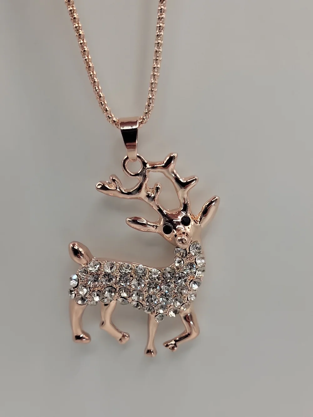 Betsey Johnson Rose Gold Reindeer Crystal Pendant Necklace 28